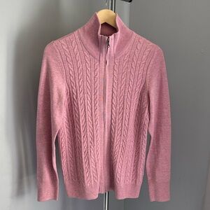 Talbots Pink Full Zip Cable Knit Wool Blend Sweater